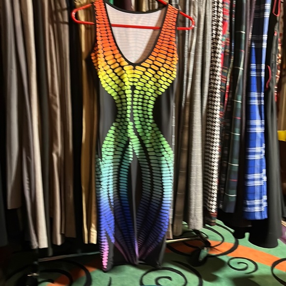 Dresses & Skirts - ✨2 for $20✨🌈Black and neon rainbow knee length fitted dress